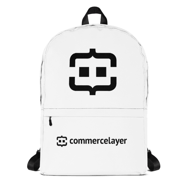 White Backpack with Black Logo